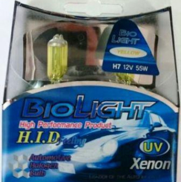 К-т галогеновых лампочек H7 12V 55W YELLOW Biolight CASE (2шт)