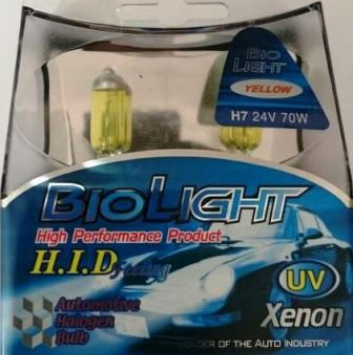 К-т галогеновых лампочек H7 24V 70W YELLOW Biolight CASE (2шт)