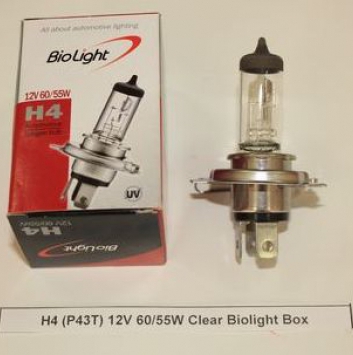 Галогеновая лампочка H4 (P43T) 12V 60/55W Clear Biolight Box
