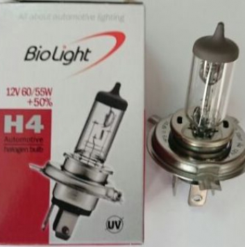 Галогеновая лампочка H4 (P43T) 12V 60/55W+50% Clear Biolight Box
